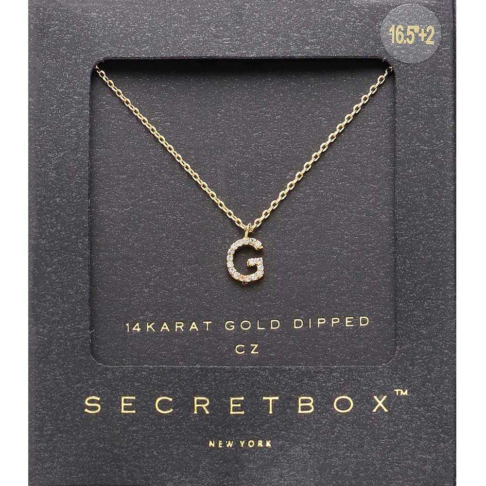 -G- Secret Box 14K Gold Dipped Cubic Zirconia Initial Monogram Pendant Necklace