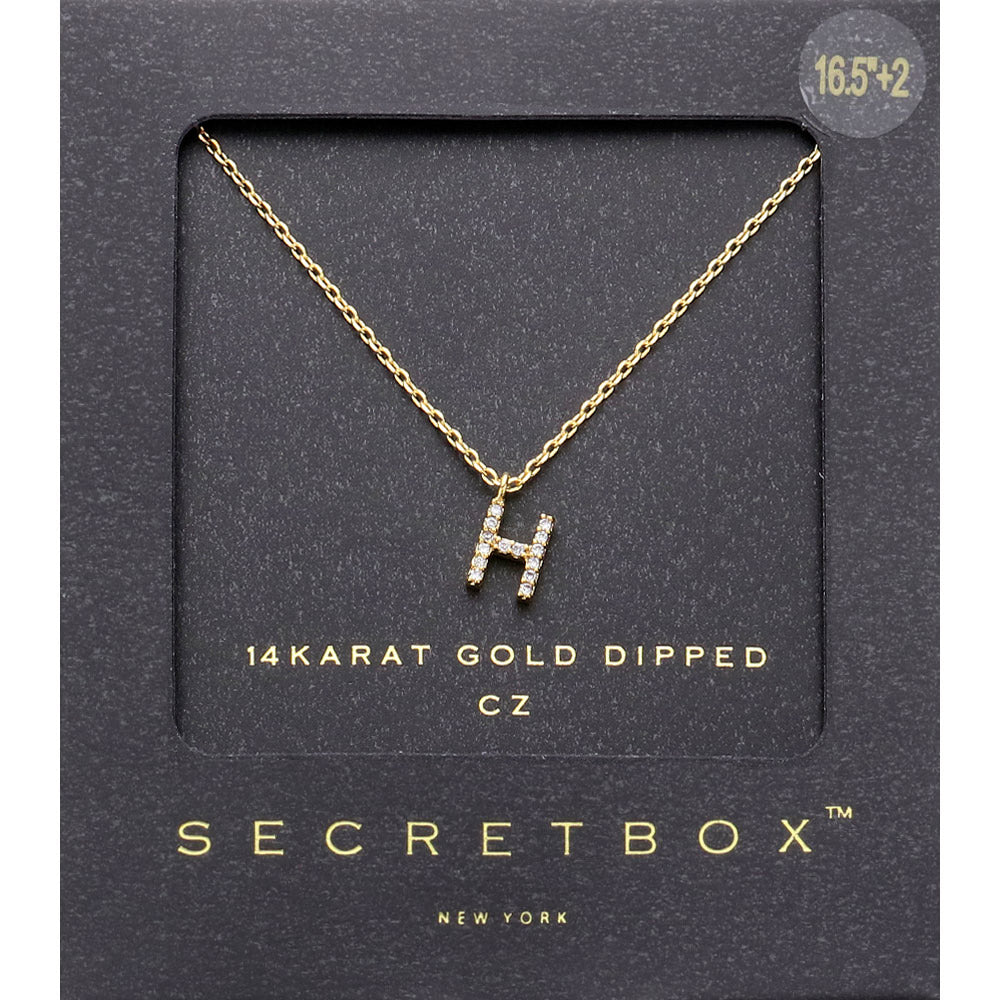 -H- Secret Box 14K Gold Dipped Cubic Zirconia Initial Monogram Pendant Necklace