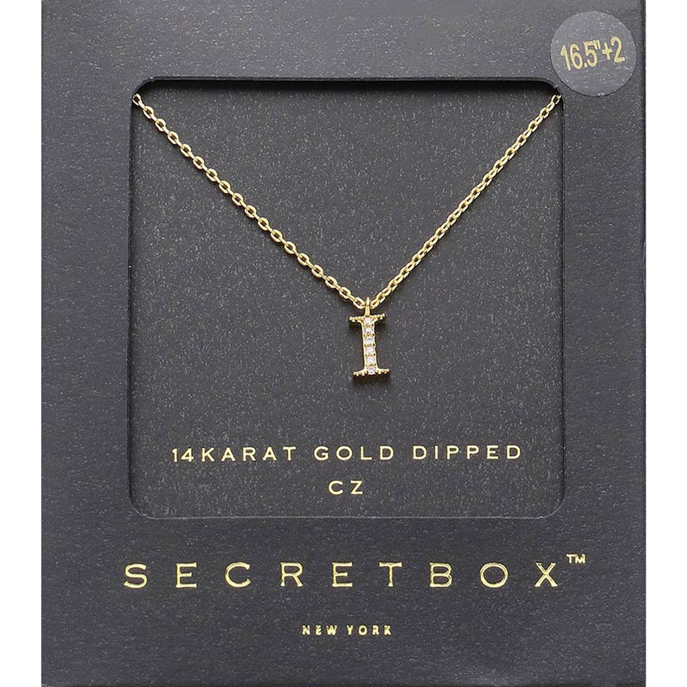 -I- Secret Box 14K Gold Dipped Cubic Zirconia Initial Monogram Pendant Necklace
