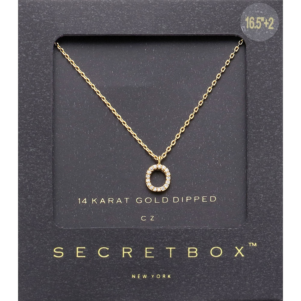 -O- Secret Box 14K Gold Dipped Cubic Zirconia Initial Monogram Pendant Necklace
