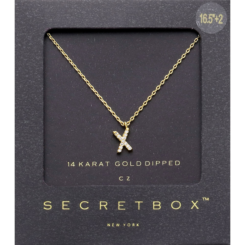 -X- Secret Box 14K Gold Dipped Cubic Zirconia Initial Monogram Pendant Necklace