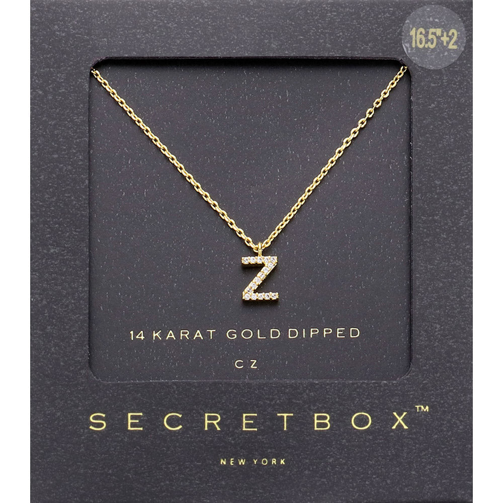 -Z- Secret Box 14K Gold Dipped Cubic Zirconia Initial Monogram Pendant Necklace