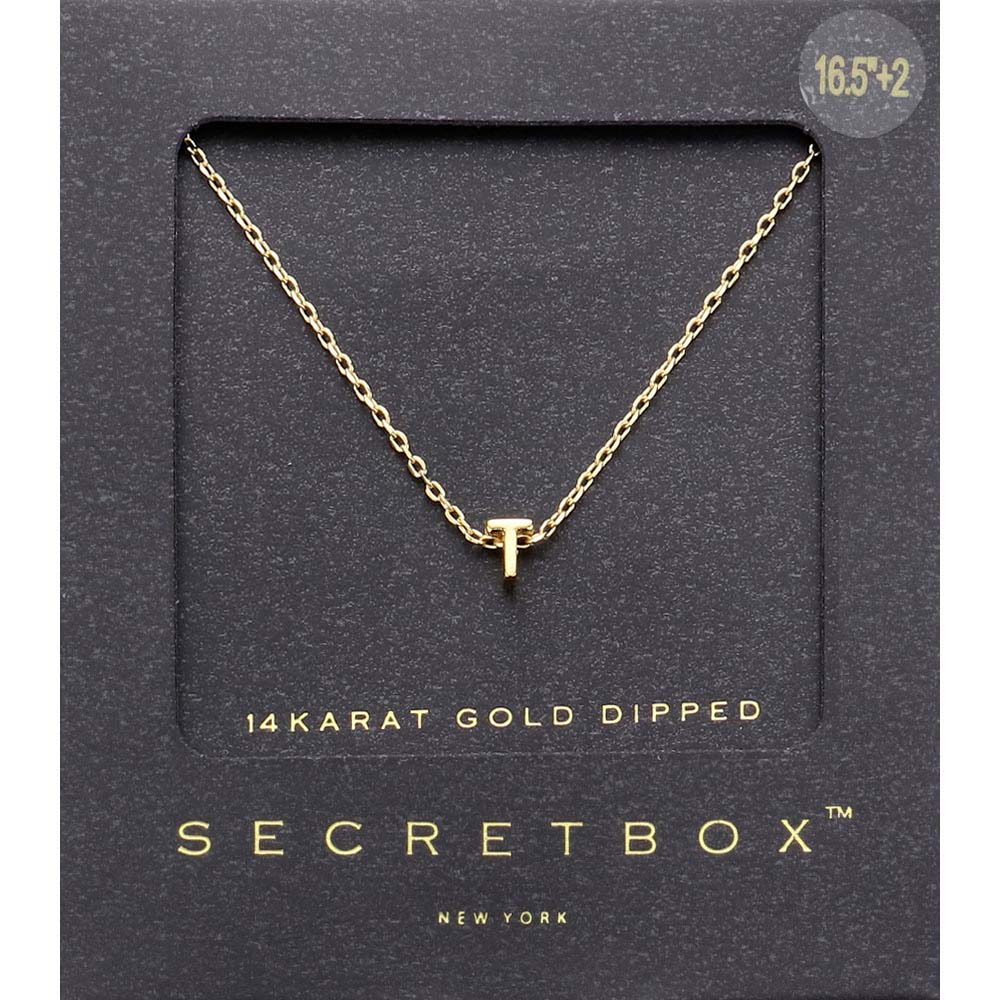 -T- Secret Box 14K Gold Dipped Initial Monogram Pendant Necklace