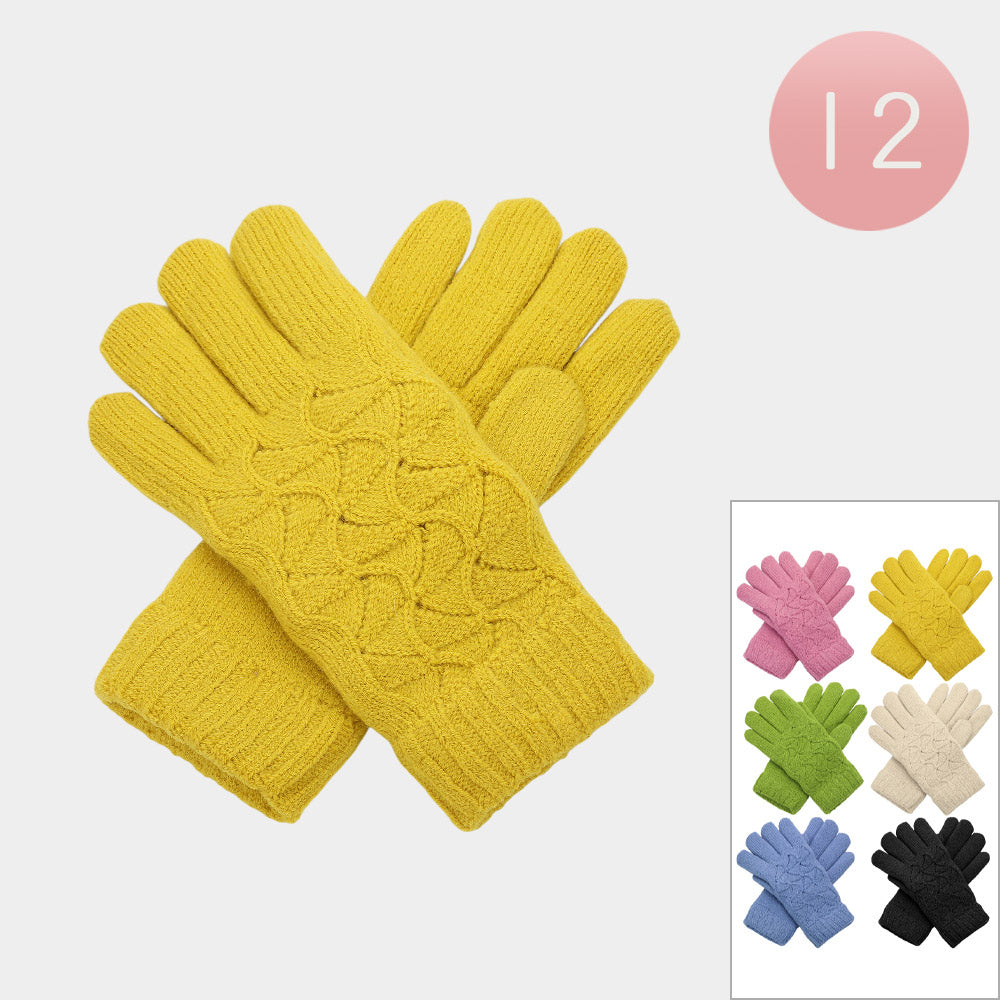 12Pairs - Soft Knit Double Layers Fur Lining Winter Gloves