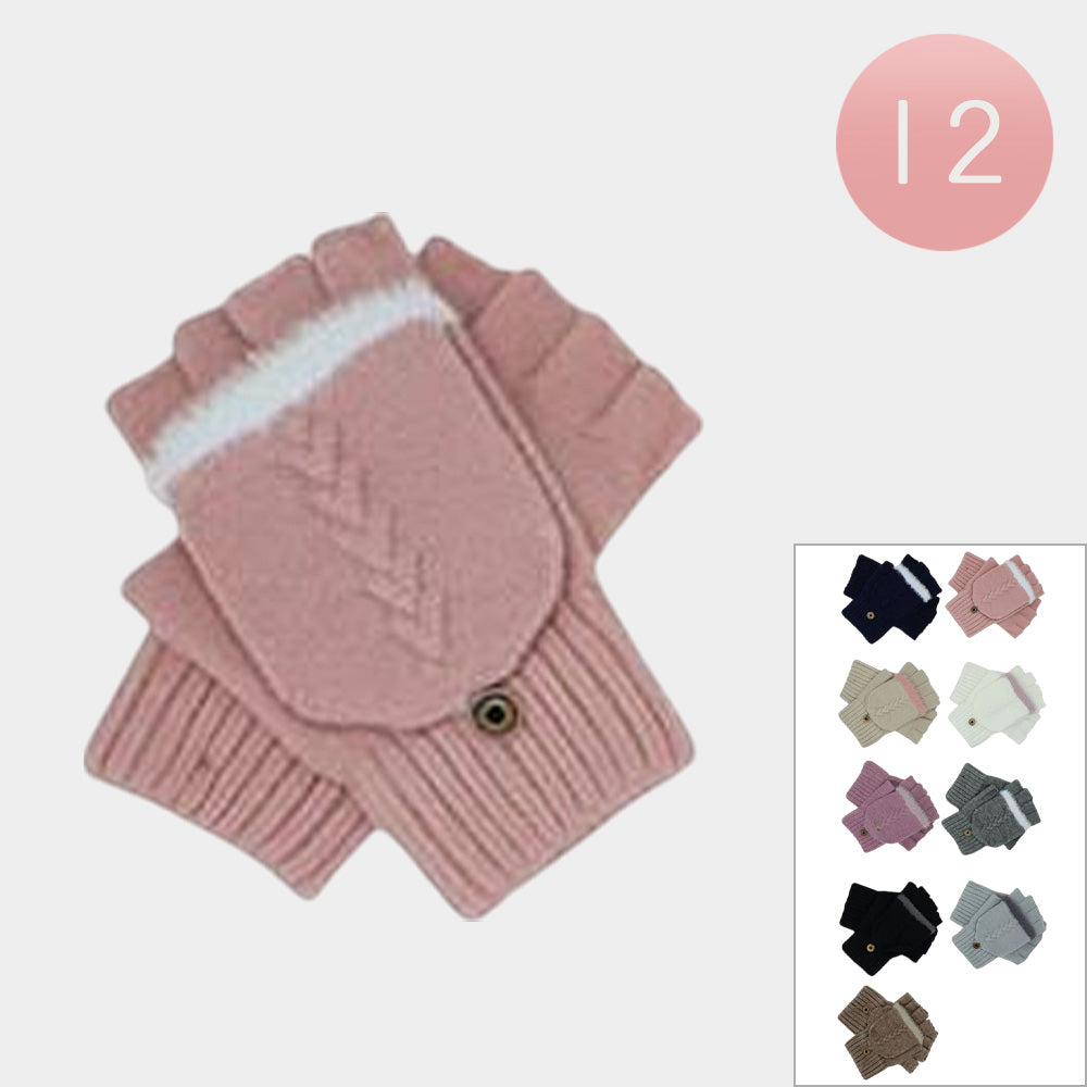 12Pairs - Fingerless Mittens Flip Top Knit Winter Gloves
