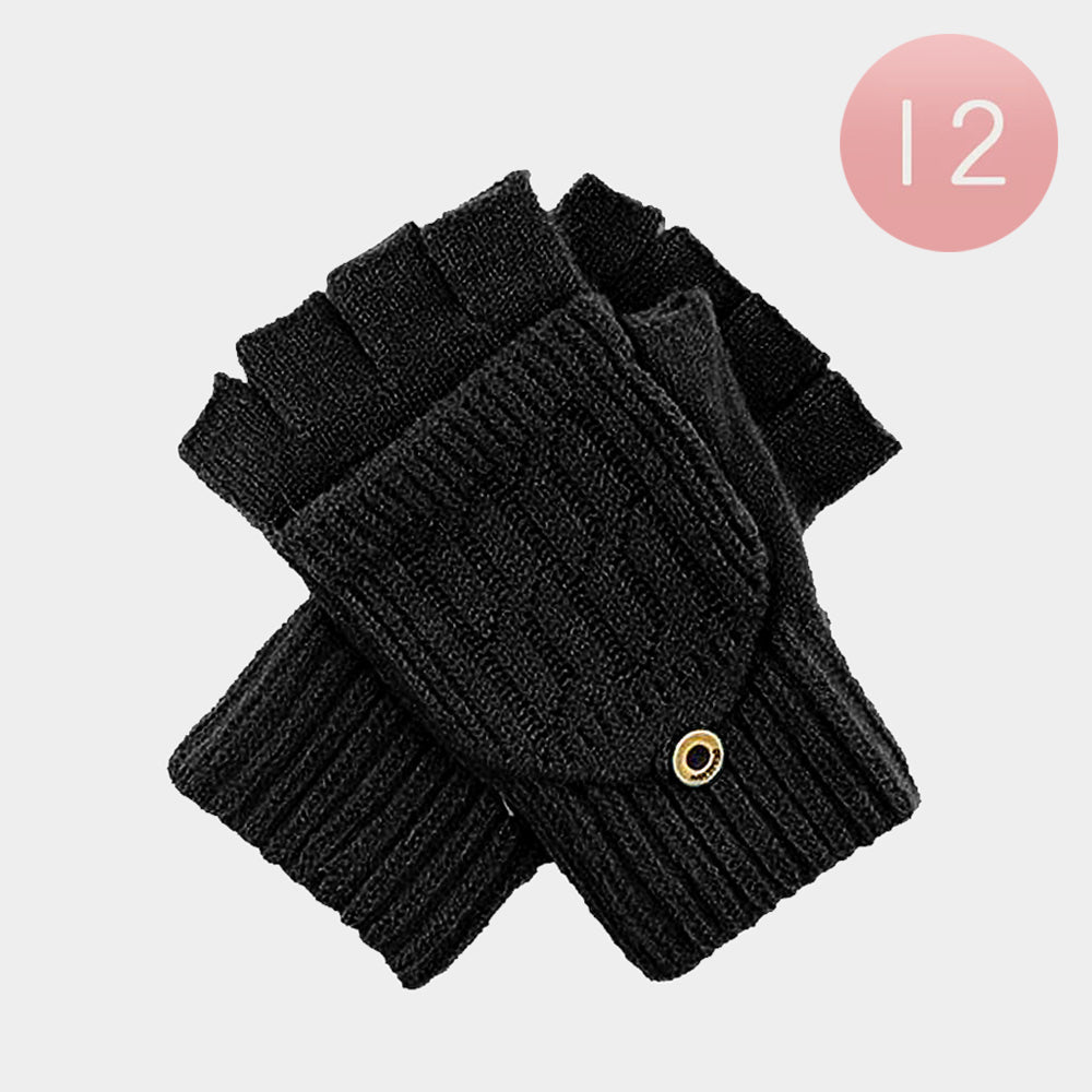 12Pairs - Fingerless Mittens Flip Top Knit Winter Gloves