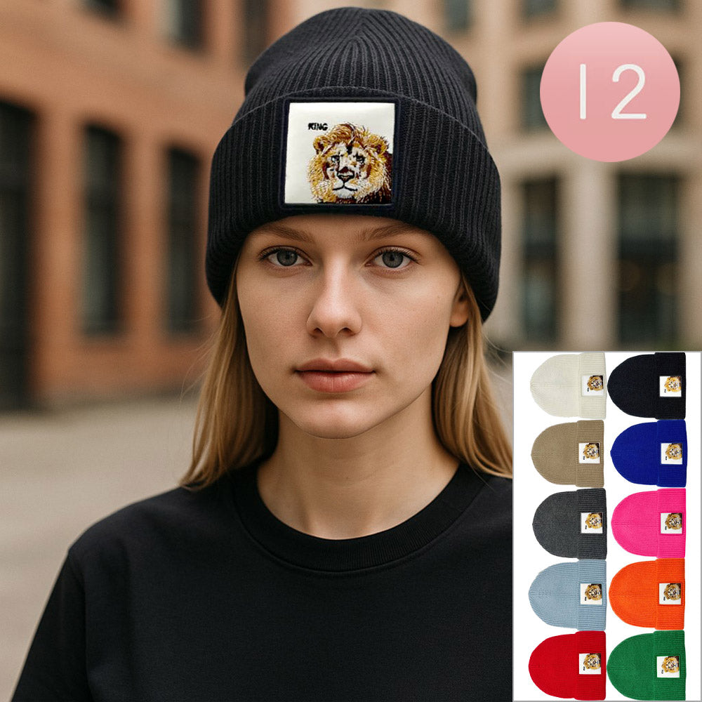 12PCS - Lion Patch Winter Beanie Hats