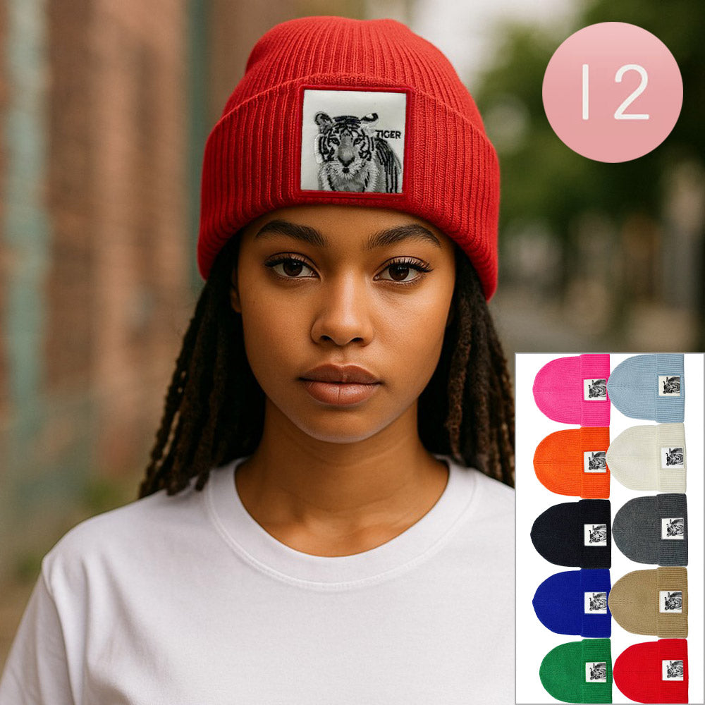 12PCS - Tiger Patch Winter Beanie Hats
