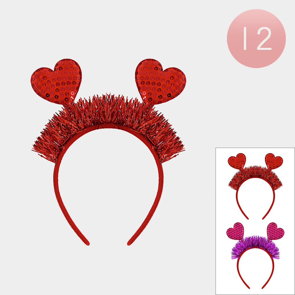 12PCS - Sequin Double Heart Tinsel Decorative Headbands
