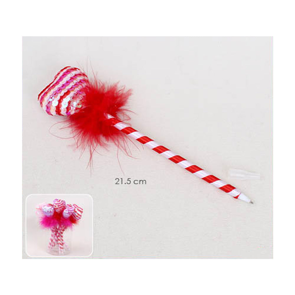 12PCS - Sequin Striped Heart Feather Ball Pens