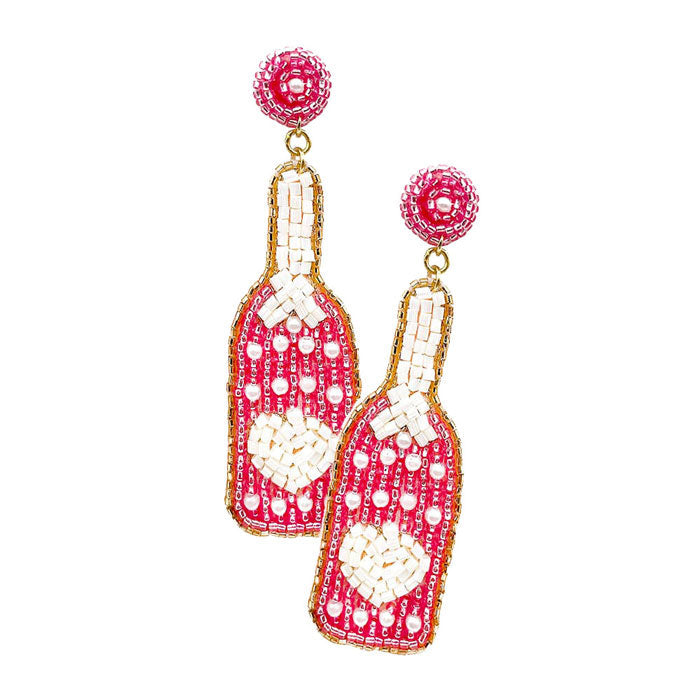 Beaded Heart Pointed Champagne Dangle Earrings