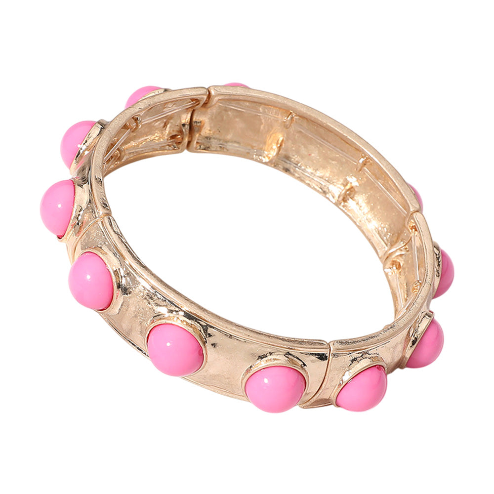 Bead Embellished Hammered Metal Stretch Bracelet
