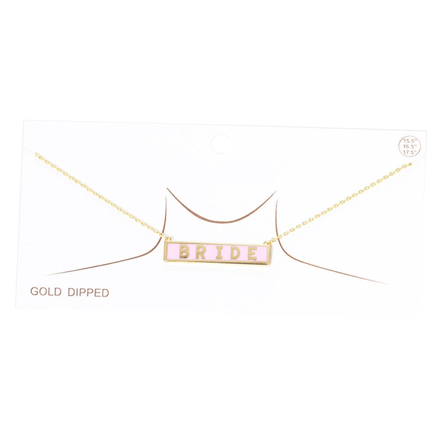 Bride Gold Dipped Enamel Rectangle Message Pendant Necklace