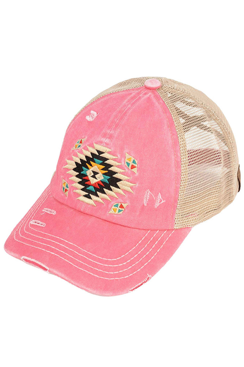 C.C Aztec Patch Distressed Pony Cap