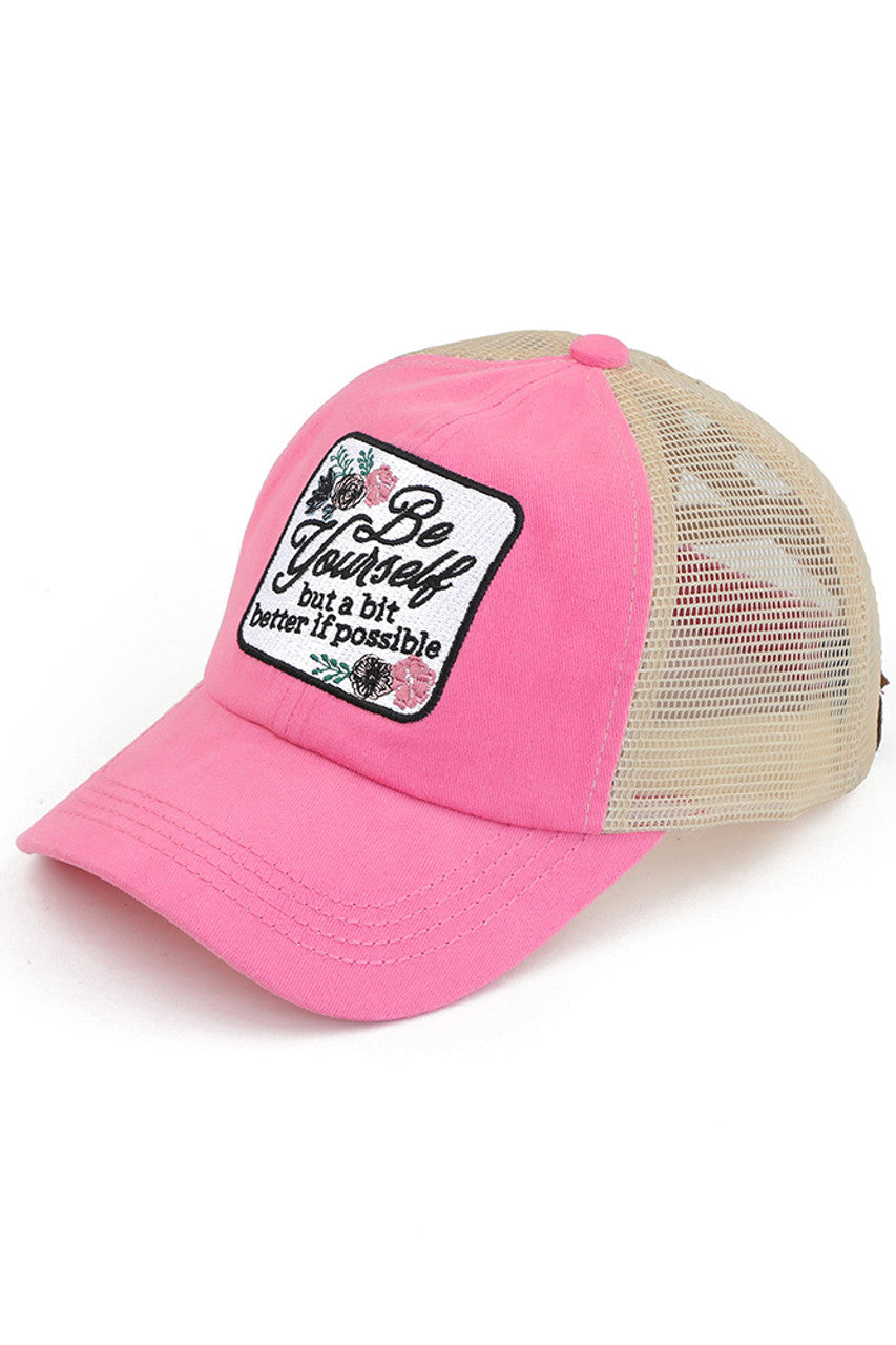 C.C BE YOURSELF Patch Criss-cross Pony Cap