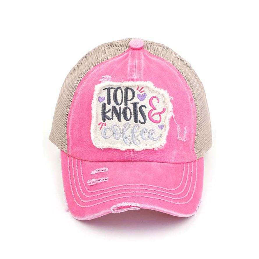 C.C DISTRESSED TOP KNOTS AND COFFEE PATCH PONYCAP