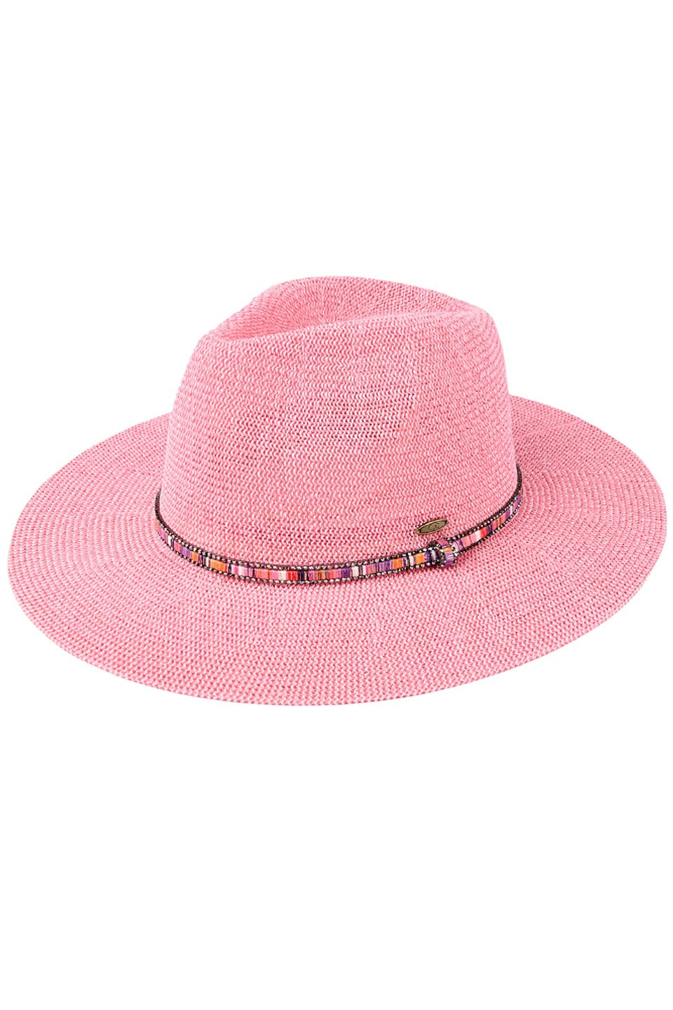 C.C MULTI THREAD RHINESTONE TRIM BAND PANAMA HAT