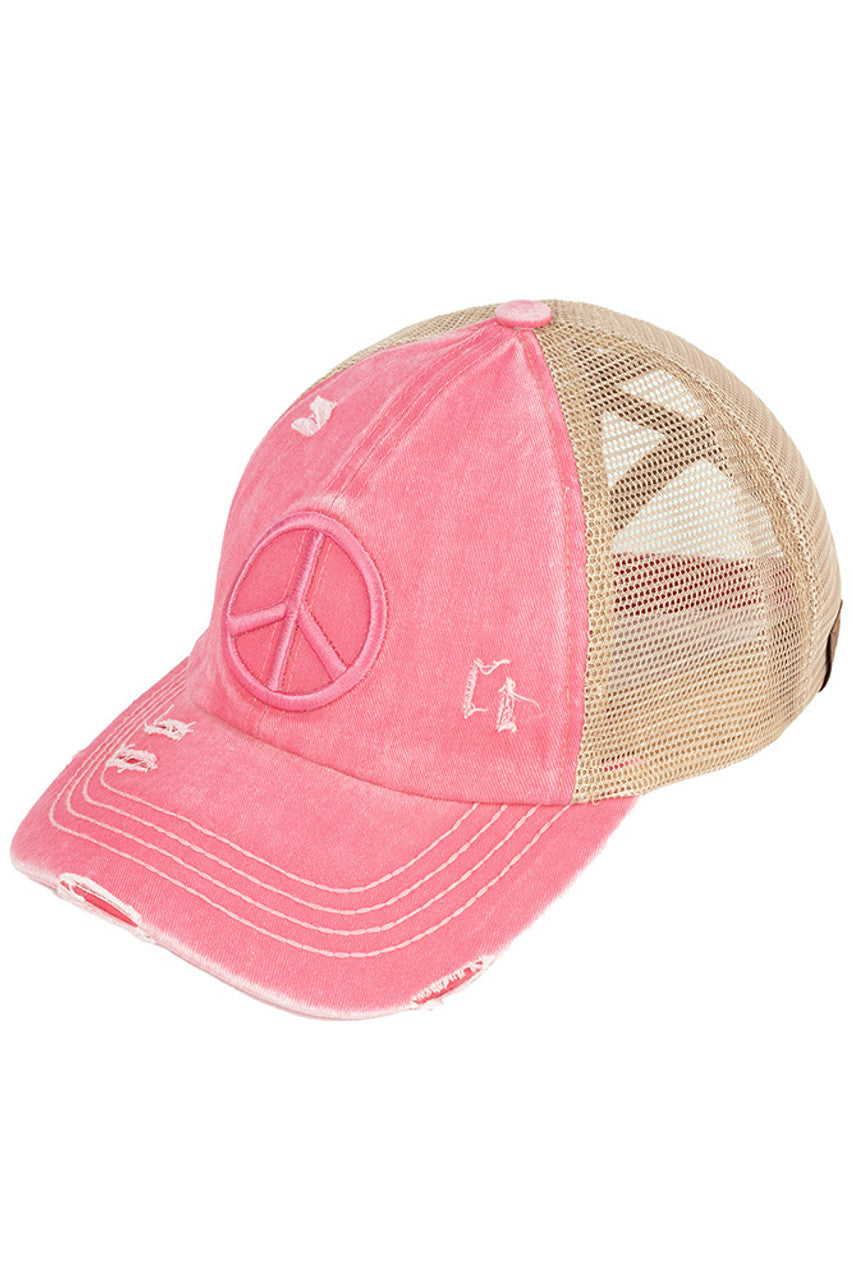 C.C Peace Sign Distressed Pony Cap