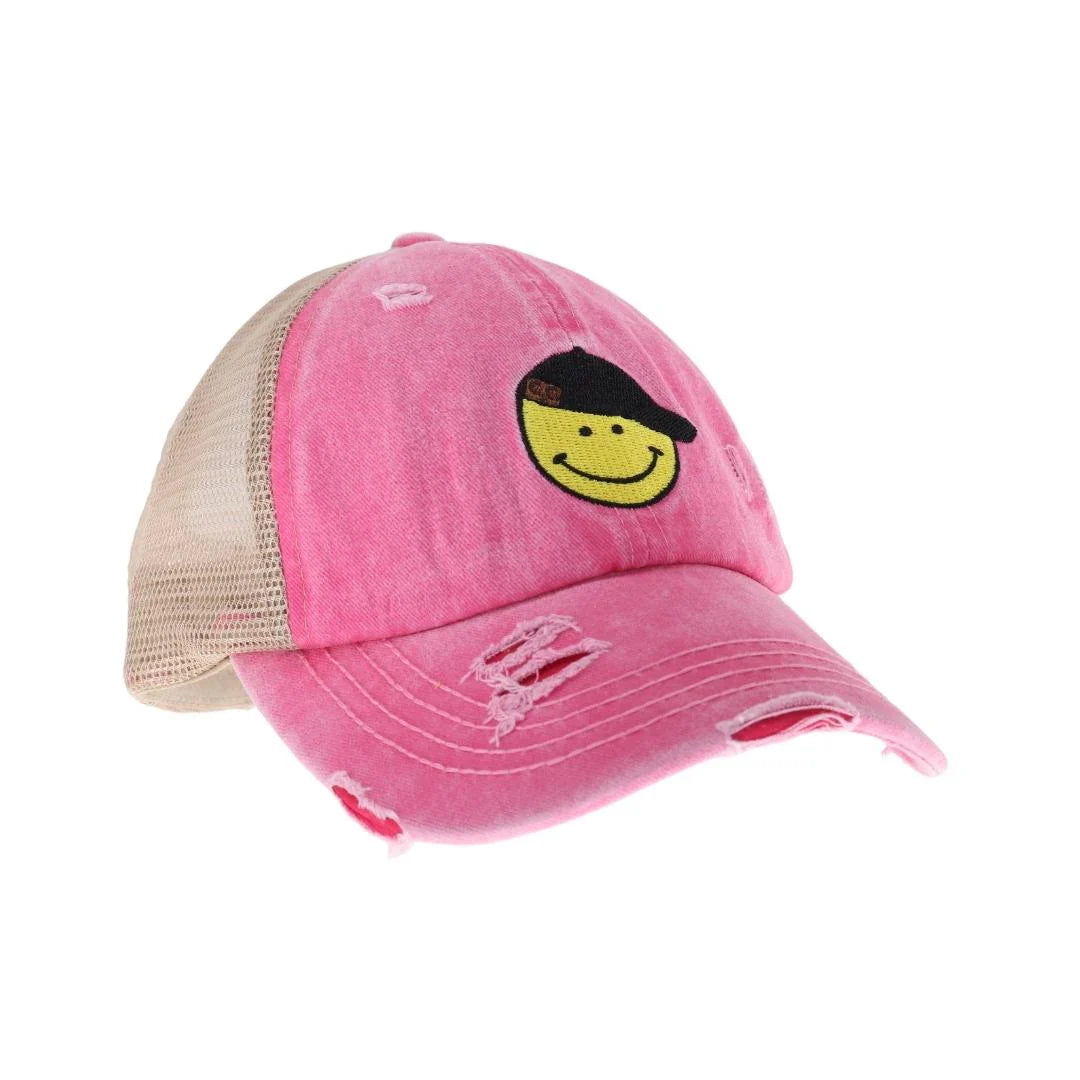 C.C Smiley Face Criss Cross High Pony C.C Ball Cap