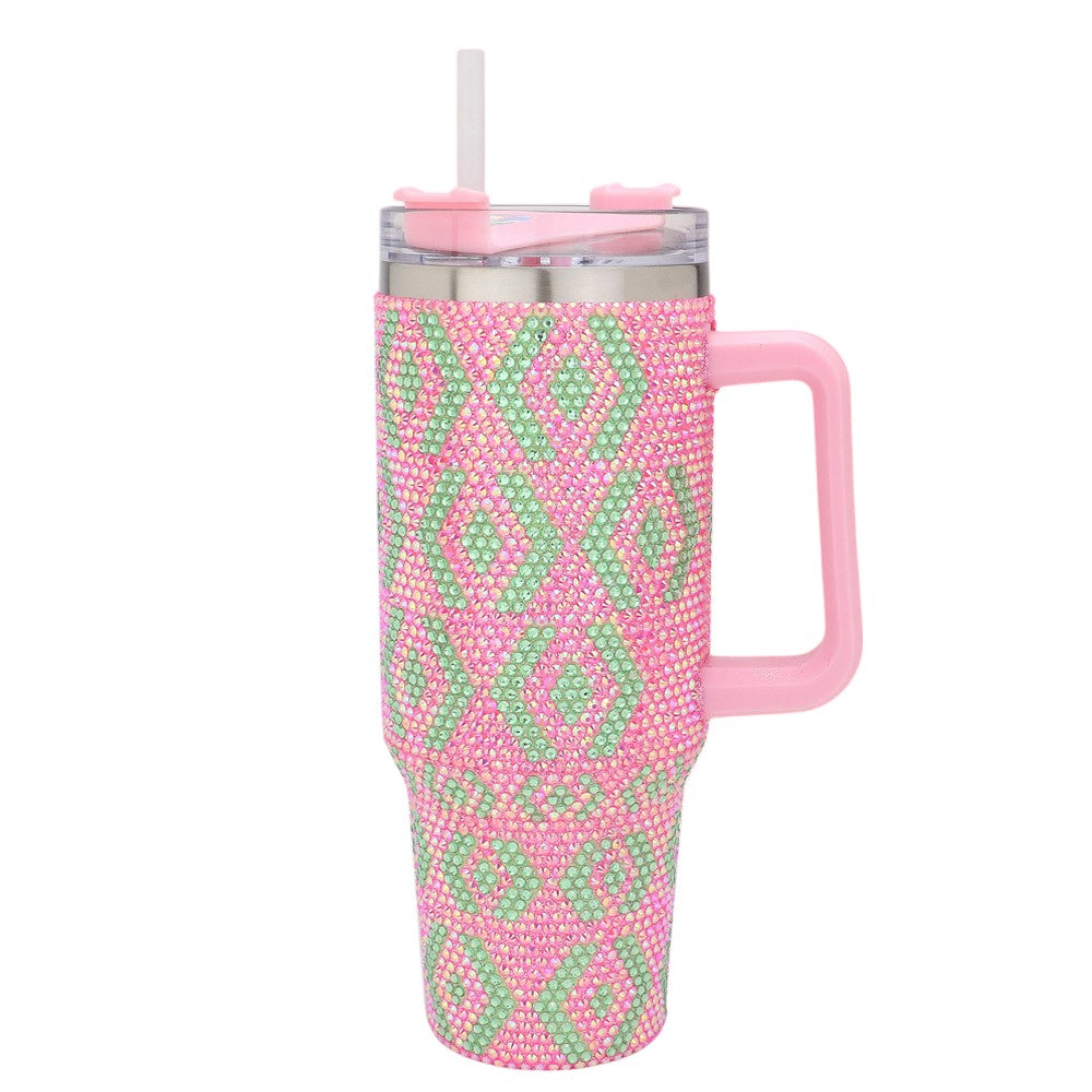 Bling Studded Abstract Patterned 40oz Stainless Steel Tumbler