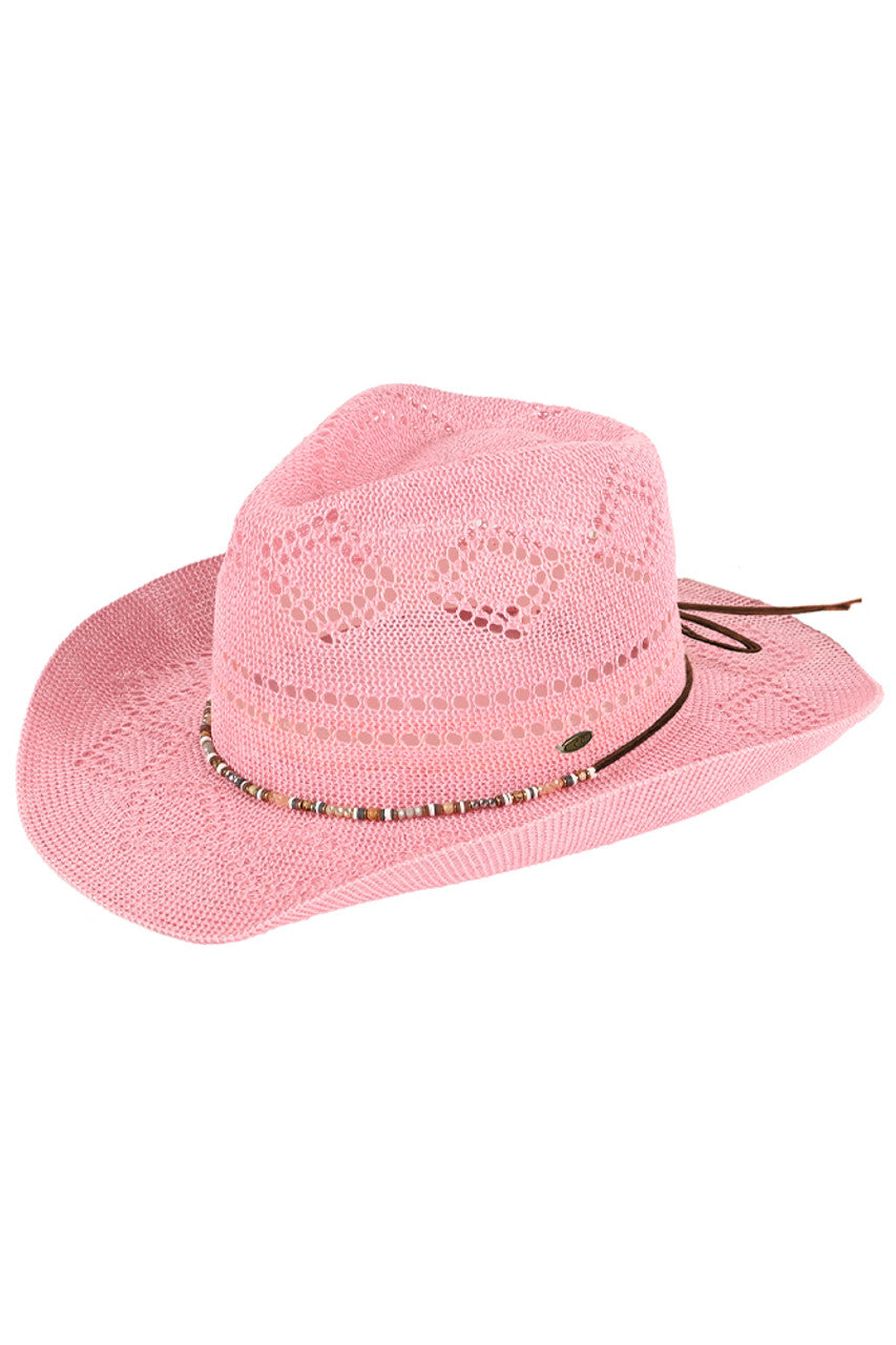 C.C Beaded Charm Trim Woven Cowboy Hat