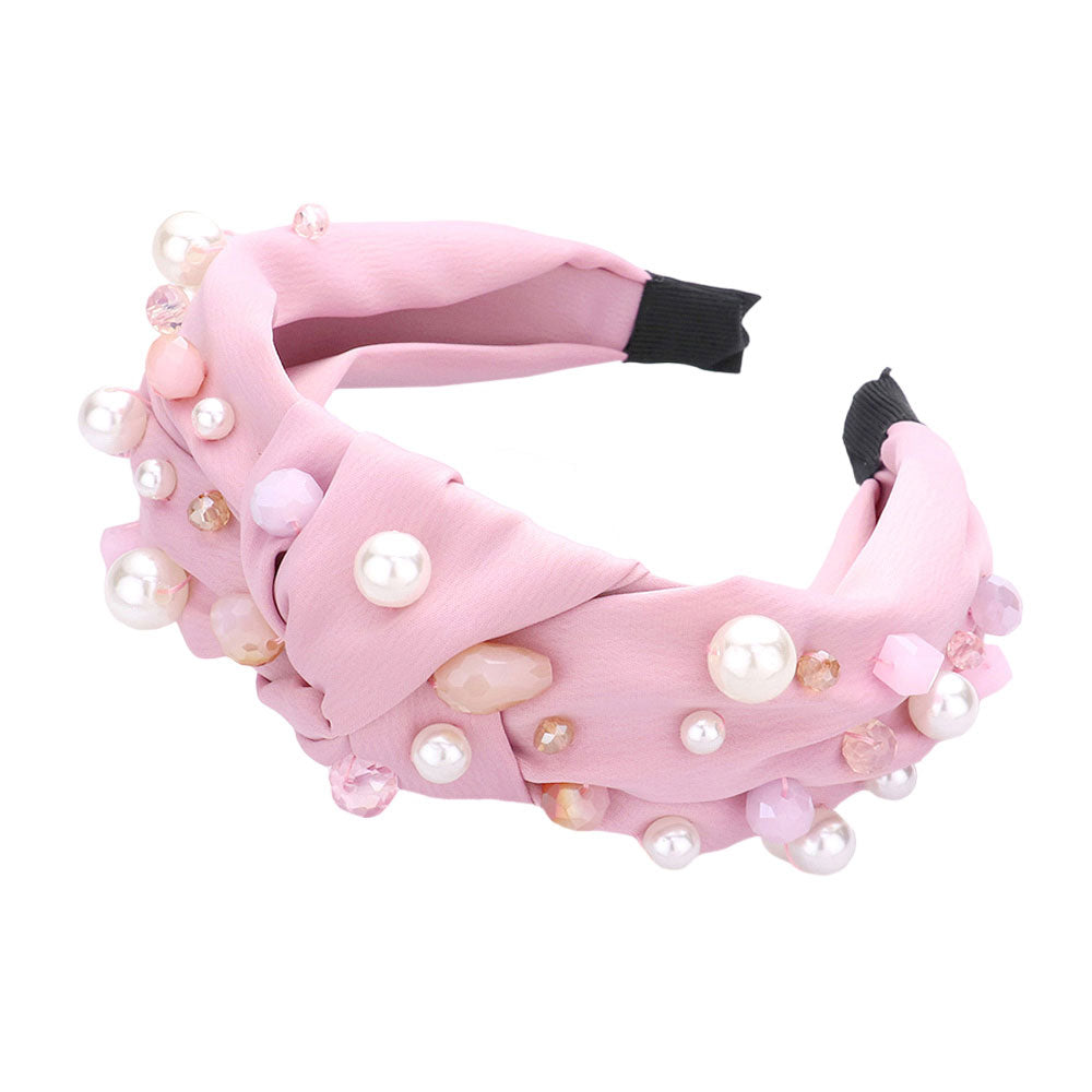 Pearl Multi Bead Embellished Knot Burnout Headband