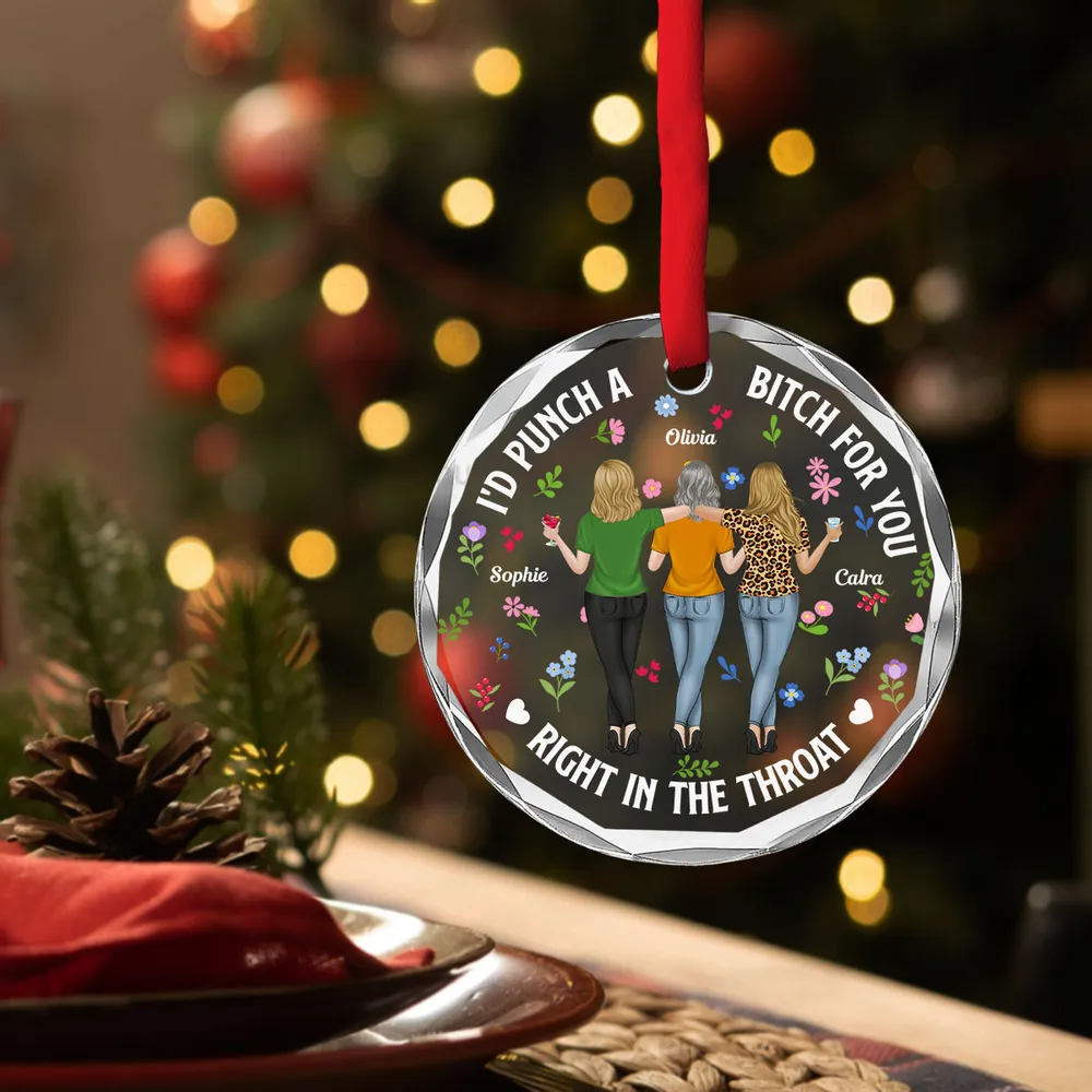 Punch Bitch Besties - Personalized Circle Glass Ornament - Christmas Gift for Besties, Sisters, Best Friends
