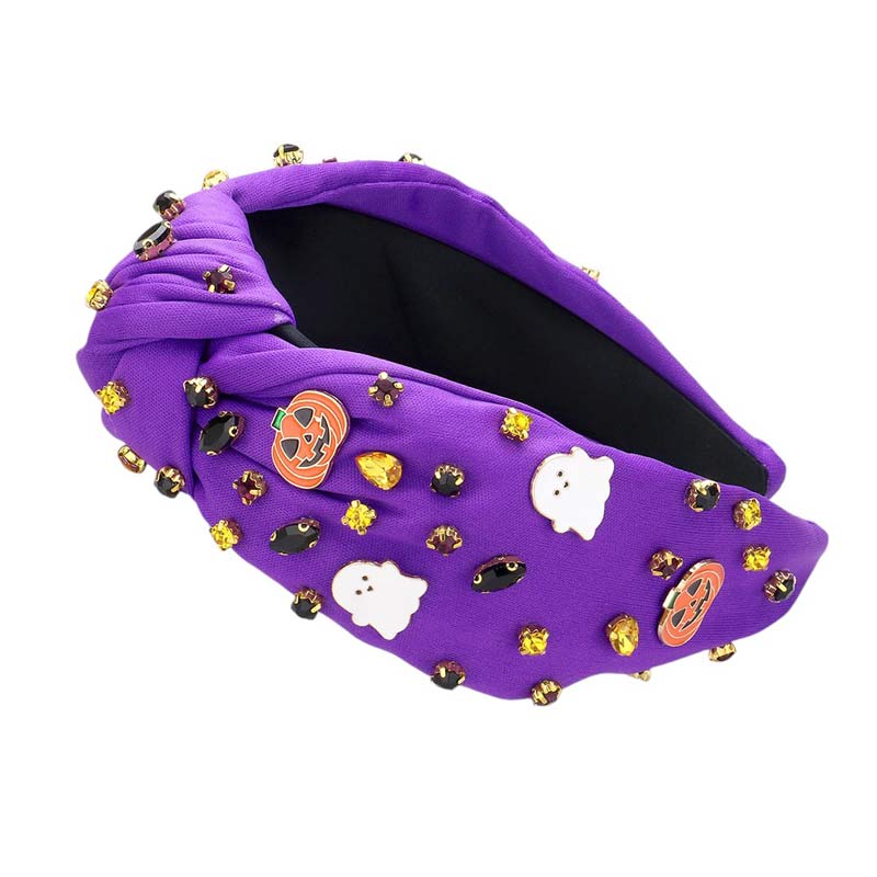 Enamel Halloween Charm Stone Cluster Embellished Knot Headband