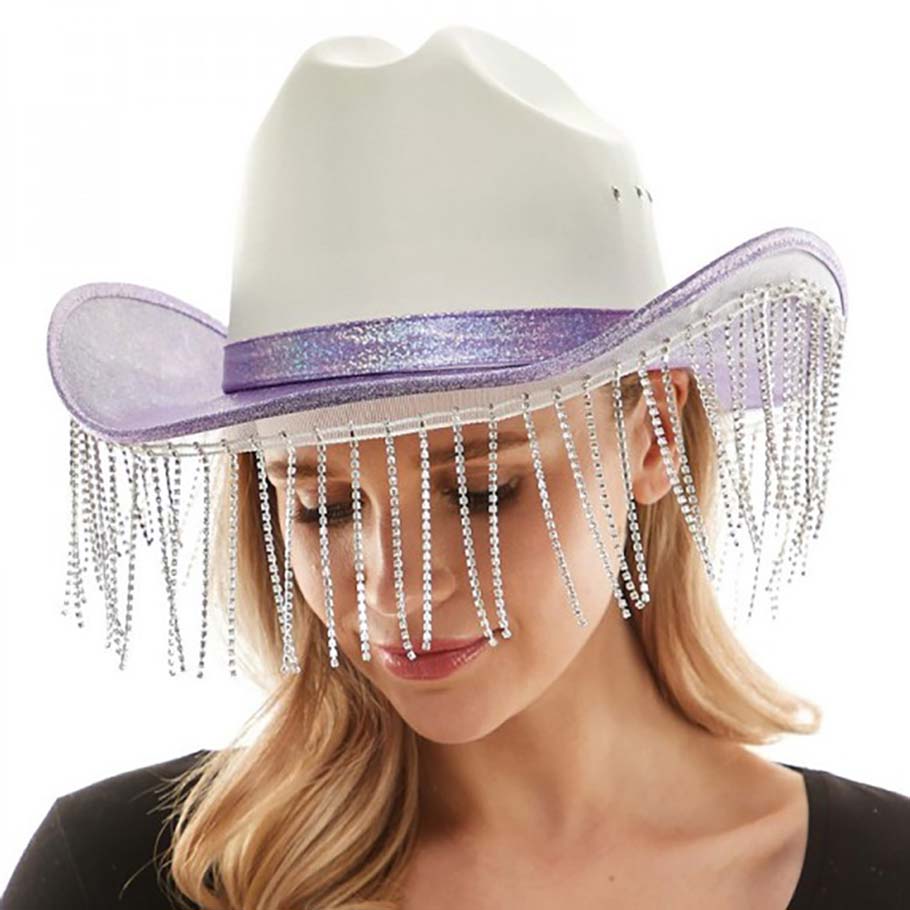 Beautiful Rhinestone Fringe Glittered Cowboy Hat