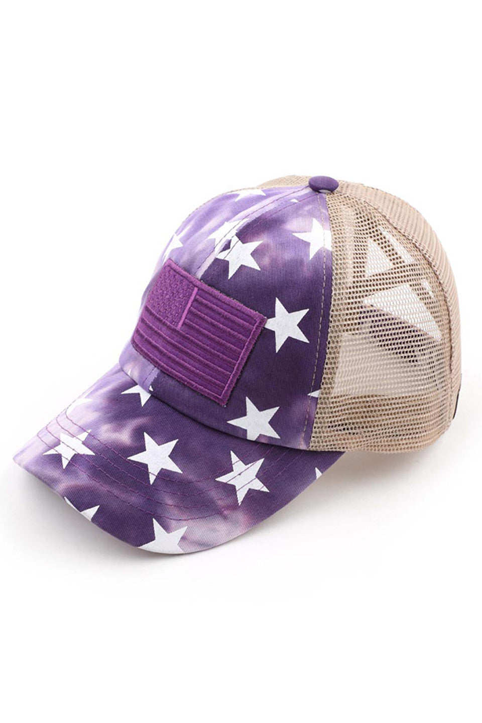 C.C TIE DIE STAR American Flag CRISS-CROSS PONYCAP