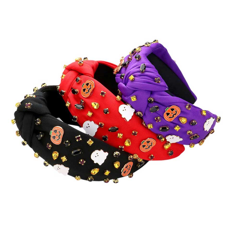 Enamel Halloween Charm Stone Cluster Embellished Knot Headband