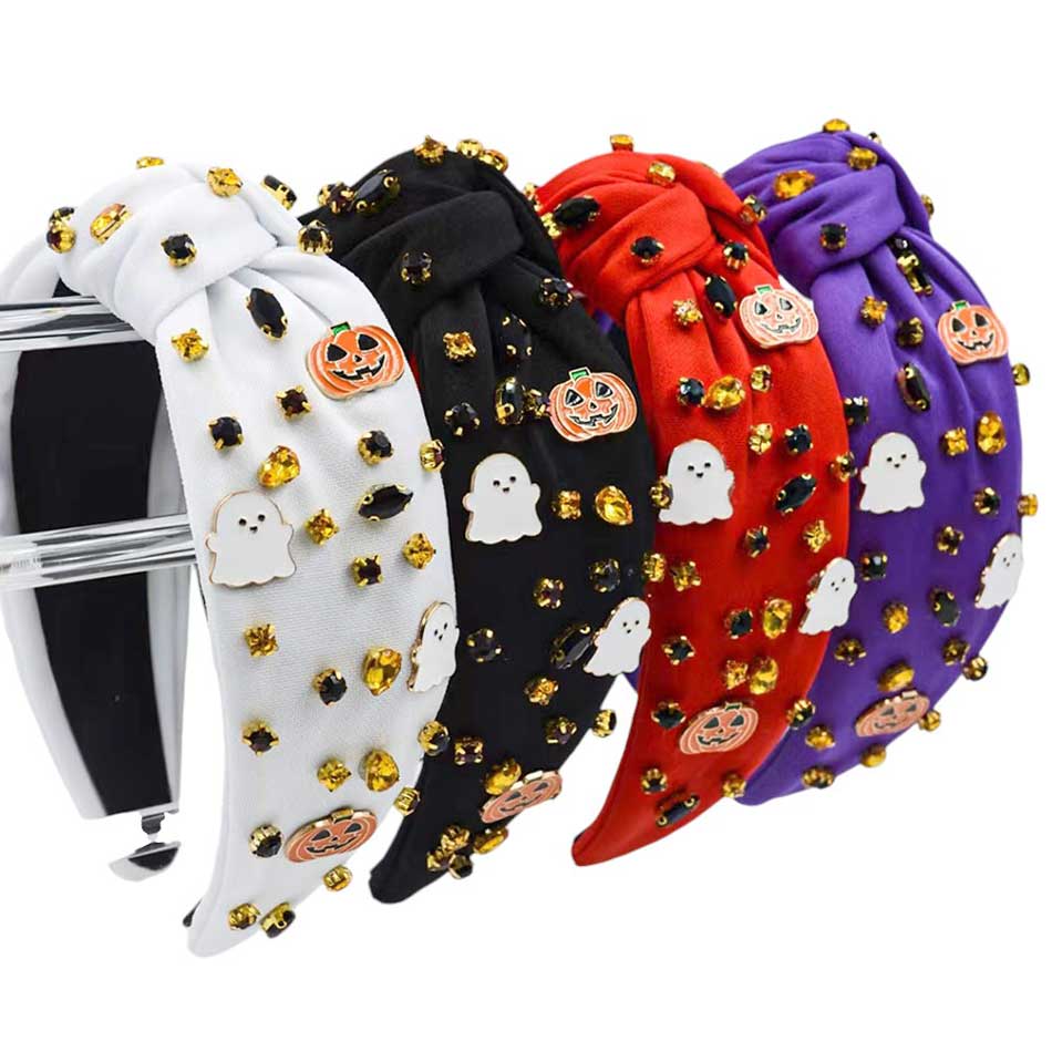 Enamel Halloween Charm Stone Cluster Embellished Knot Headband