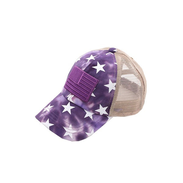 C.C Kids Tie Dye US Flag Star Baseball Ponytail Baseball Cap