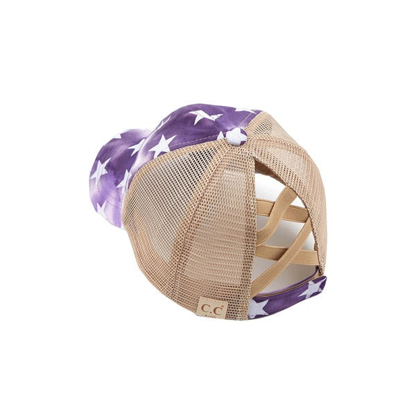 C.C Kids Tie Dye US Flag Star Baseball Ponytail Baseball Cap