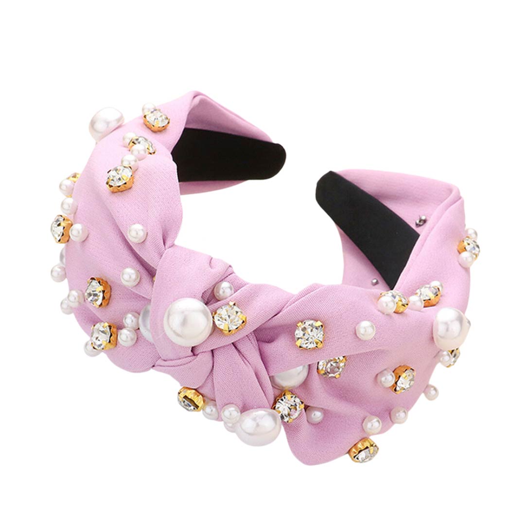 Pearl Round Stone Embellished Knot Burnout Headband