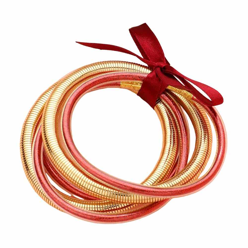 5PCS Glitter Jelly Tube Metal Elastic Layered Bracelets