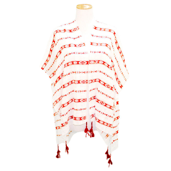 Aztec Pattern Tassel Poncho Kimono Cover Up