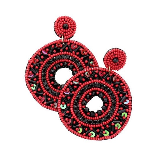 Boho Sequin Multi Beaded Detailed Open Circle Earrings