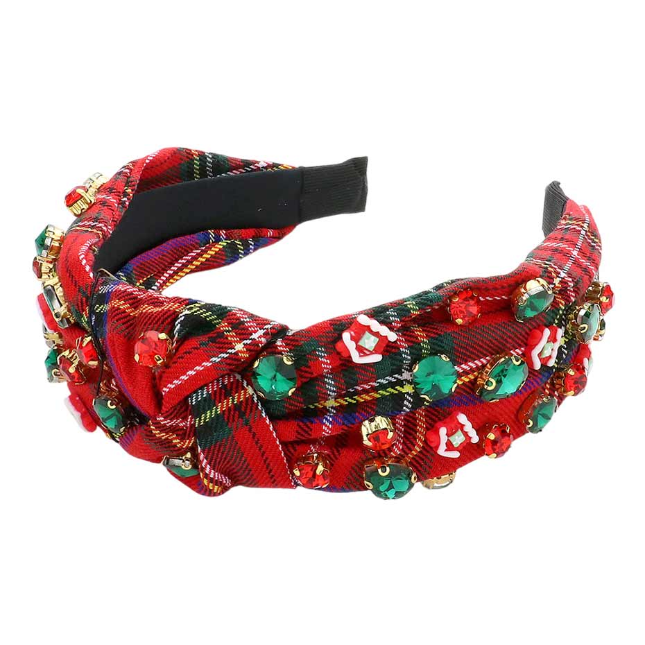 Christmas House Stone Knot Burnout Check Patterned Headband
