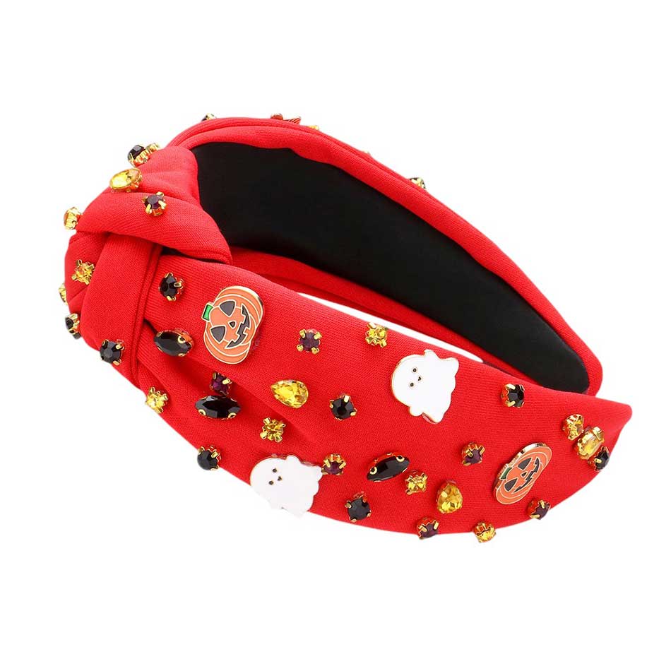 Enamel Halloween Charm Stone Cluster Embellished Knot Headband