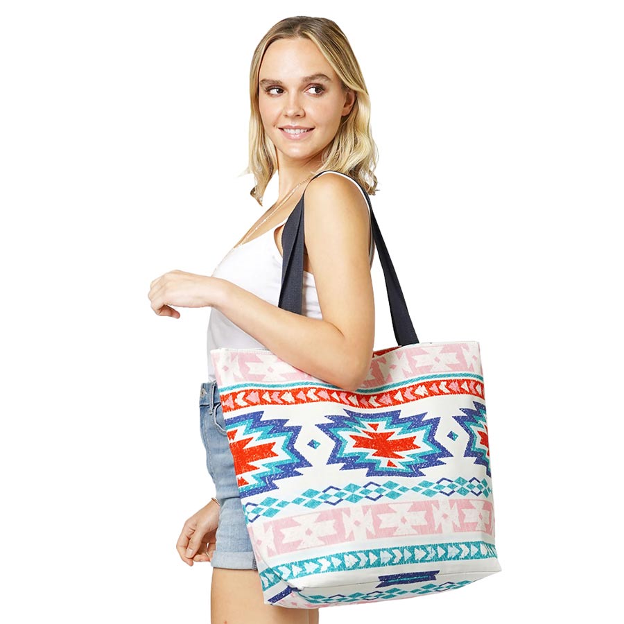 Aztec Patterned Beach Tote Bag