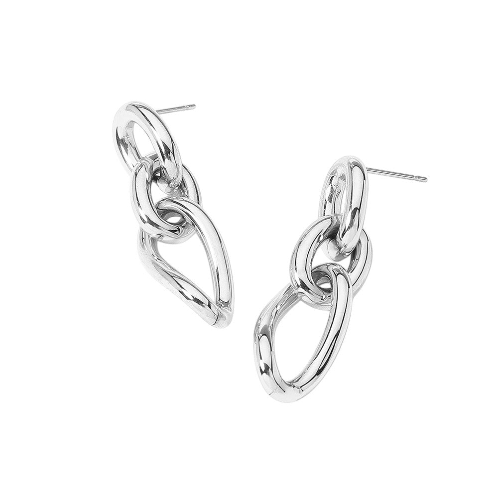 18K Gold Dipped Stainless Steel Abstract Chain Link Earrings