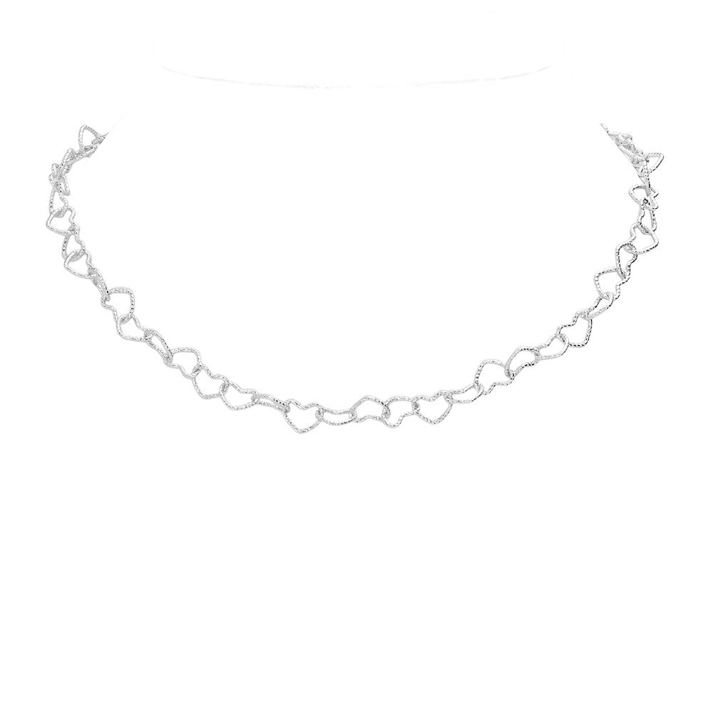 Brass Metal Open Heart Link Necklace