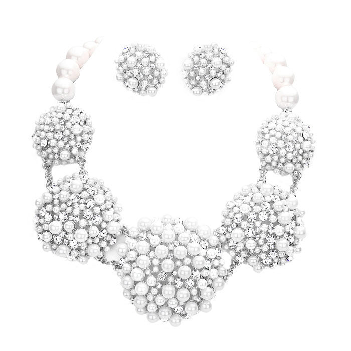 Bubble Stone Pearl Cluster Dome Link Necklace