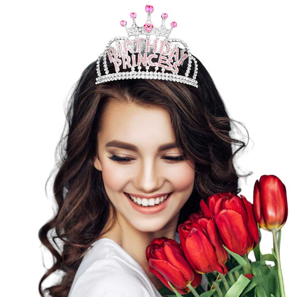 Pin Rhinestone Paved BIRTHDAY Princess Message Tiara
