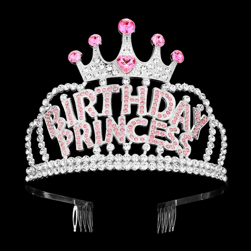 Pin Rhinestone Paved BIRTHDAY Princess Message Tiara