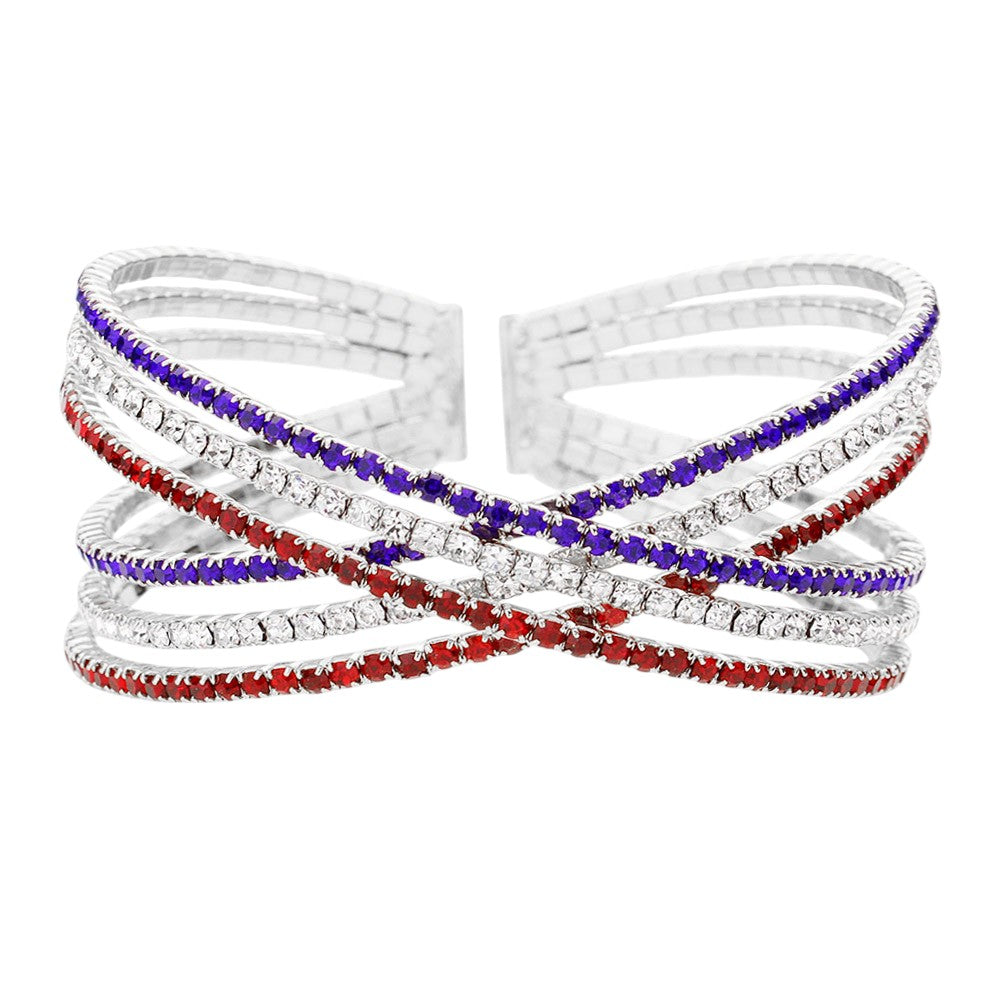 American Rhinestone Embellished Crisscross Cuff Evening Bracelet