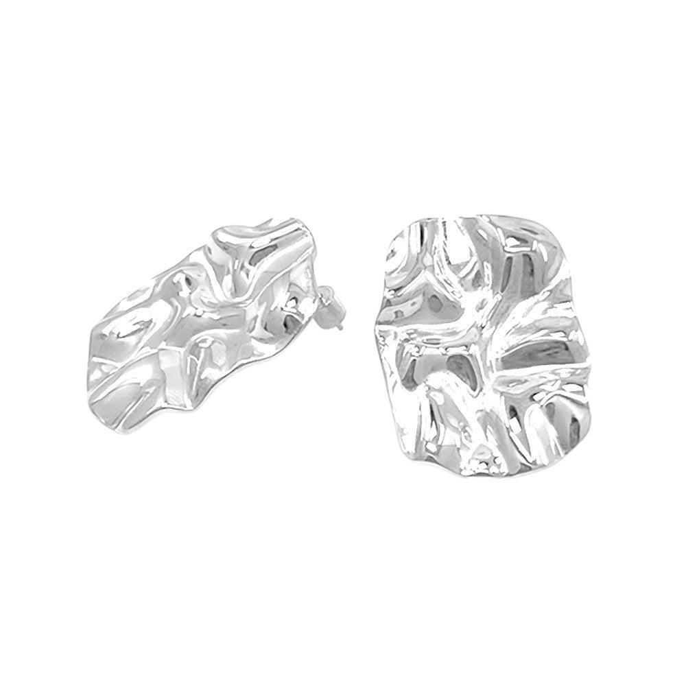 18K Gold Dipped Stainless Steel Textured Rectangle Earrings