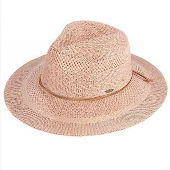 C.C Multi Pattern Suede String Band Panama Hat
