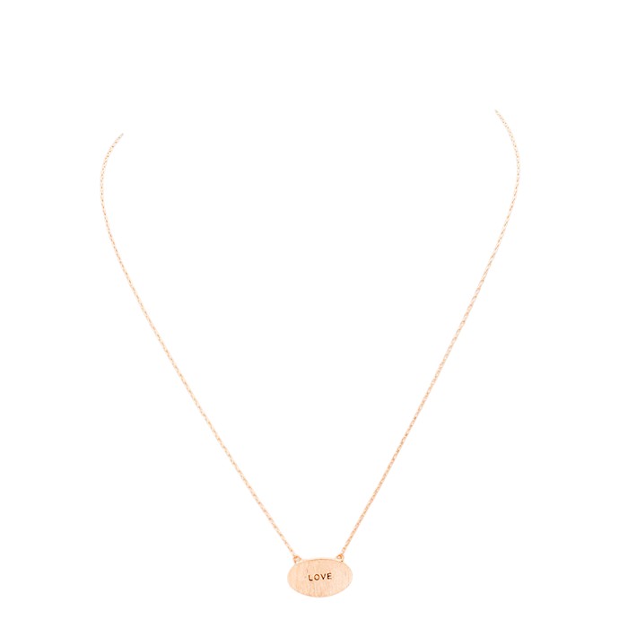 "Love" Brass Oval Metal Pendant Necklace